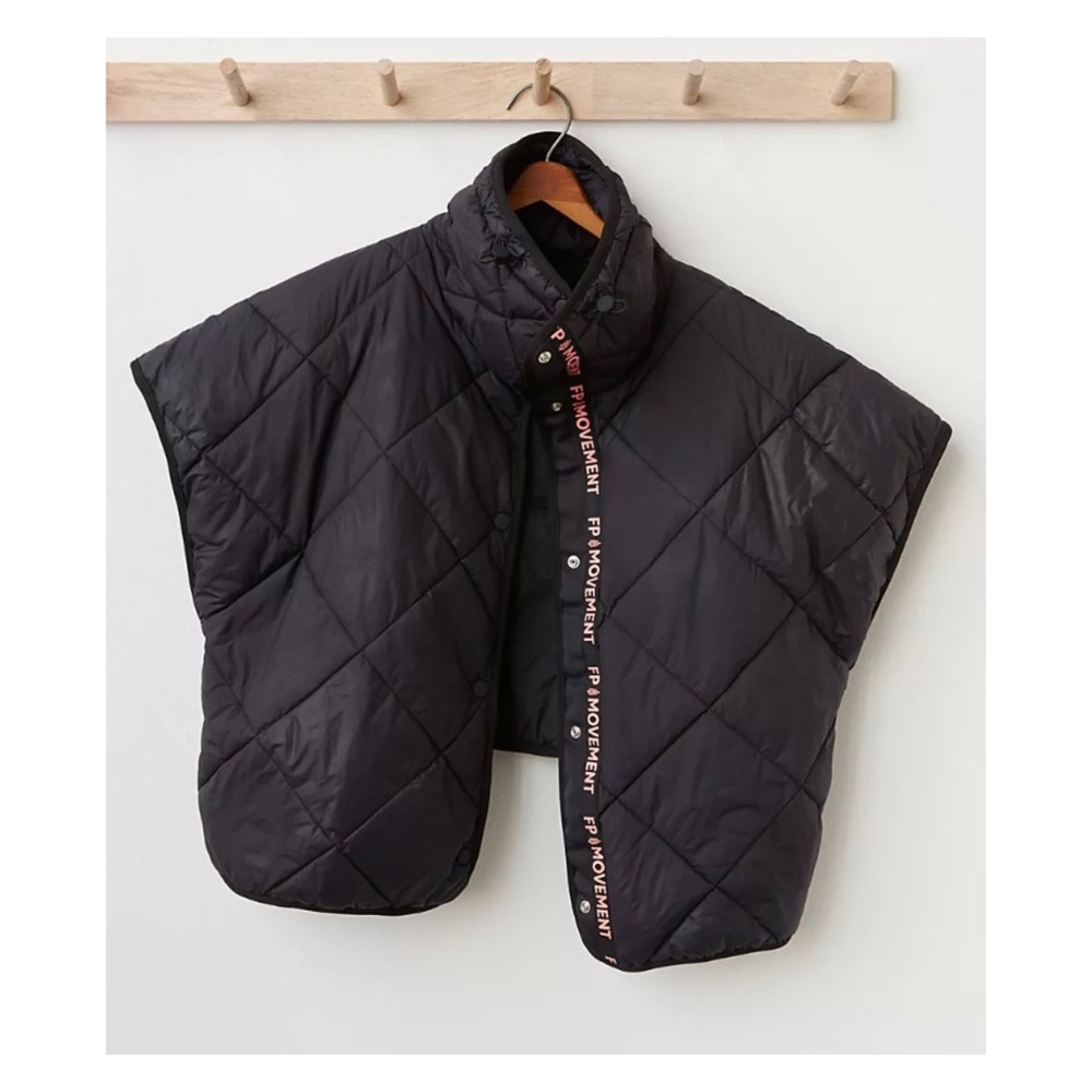 Free People Movement Chill Out Packable Puffer Poncho Vest Scarf in Black OS